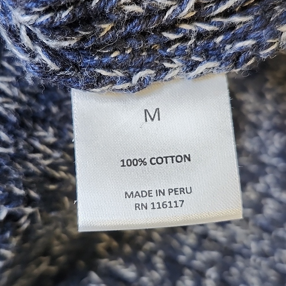 Overland Cableknit Fisherman Chunky Blue White Knit Sweater Size Medium Cotton - Picture 5 of 9